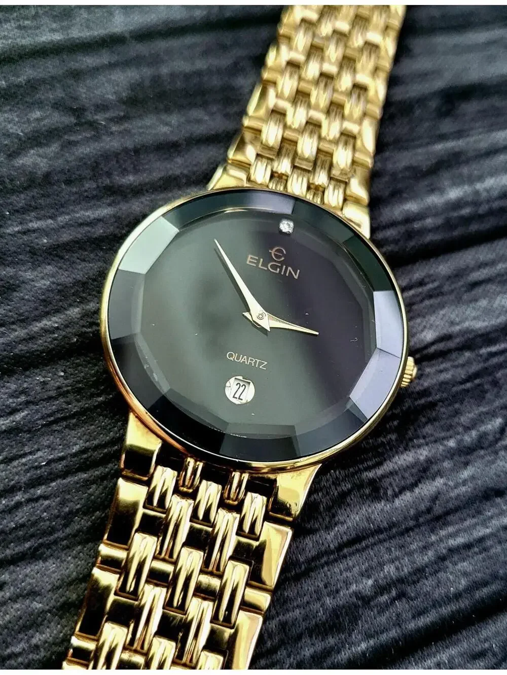 Rare Unisex Elgin‎ Diamond Dial Faceted Crystal Dress Watch